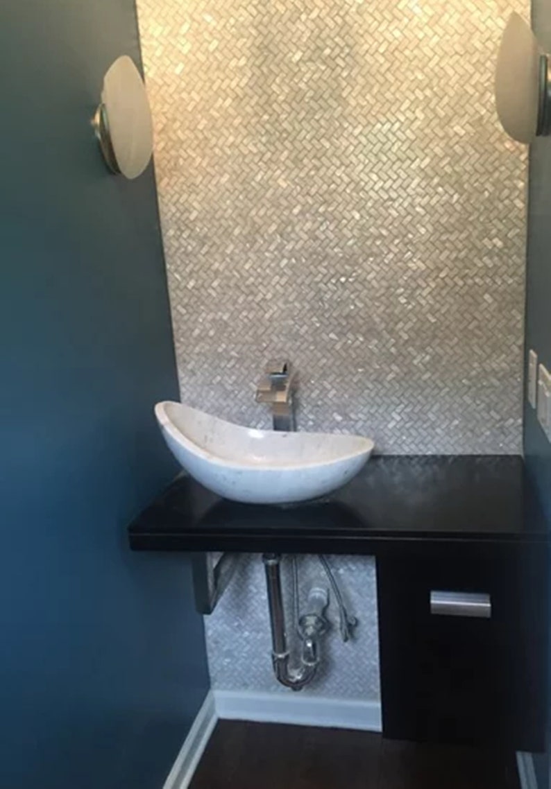 Handmade White Mother of Pearl Herringbone Mosaic Tile For Bathroom Kitchen Spa Wall Shower Backsplash Tile zdjęcie 7