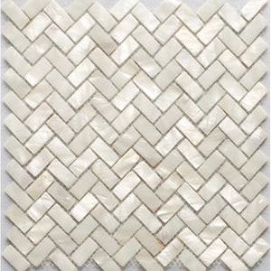 Handmade White Mother of Pearl Herringbone Mosaic Tile For Bathroom Kitchen Spa Wall Shower Backsplash Tile zdjęcie 1