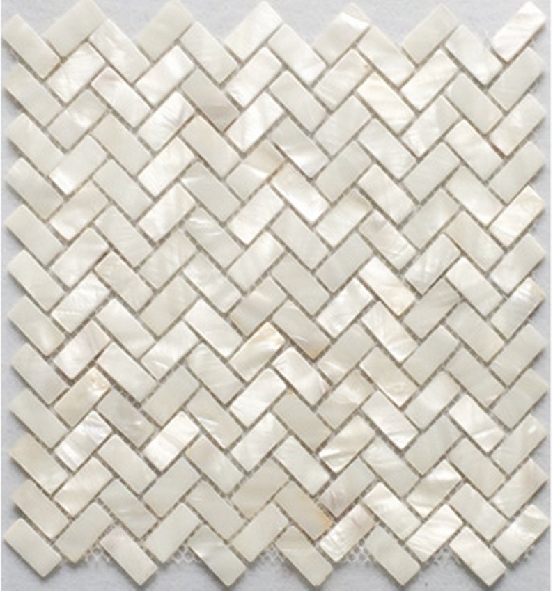 Handmade White Mother of Pearl Herringbone Mosaic Tile For Bathroom Kitchen Spa Wall Shower Backsplash Tile zdjęcie 1