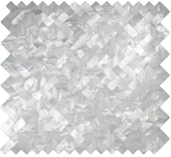 White Groutless Herringbone Mother Of Pearl Tile For Bathroom Etsy