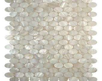 Handmade White Oval Mother of Pearl Mosaic Tile For Bathroom Kitchen Wall Spa Shower Backsplash Tile