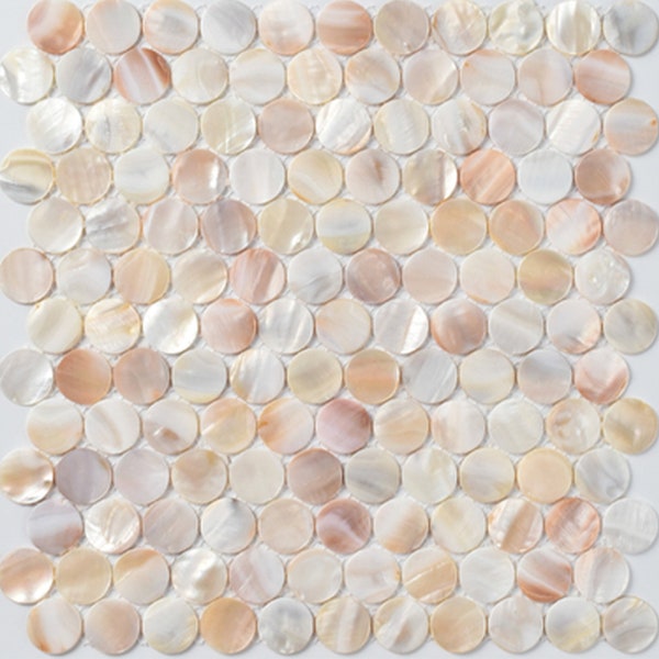 Handmade Serene Round Penny Mother of Pearl Mosaic Tile for Bathroom Kitchen Shower Backsplash Tile