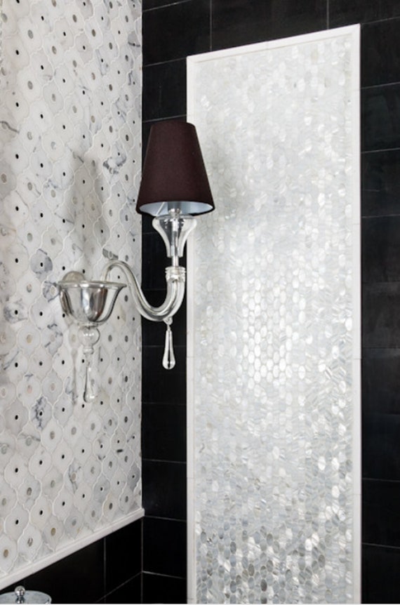 lokaal voordelig Th Handgemaakte witte ovale parelmoer mozaïek tegel voor badkamer - Etsy België