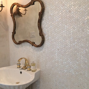 Handmade White Mother of Pearl Herringbone Mosaic Tile For Bathroom Kitchen Spa Wall Shower Backsplash Tile zdjęcie 8