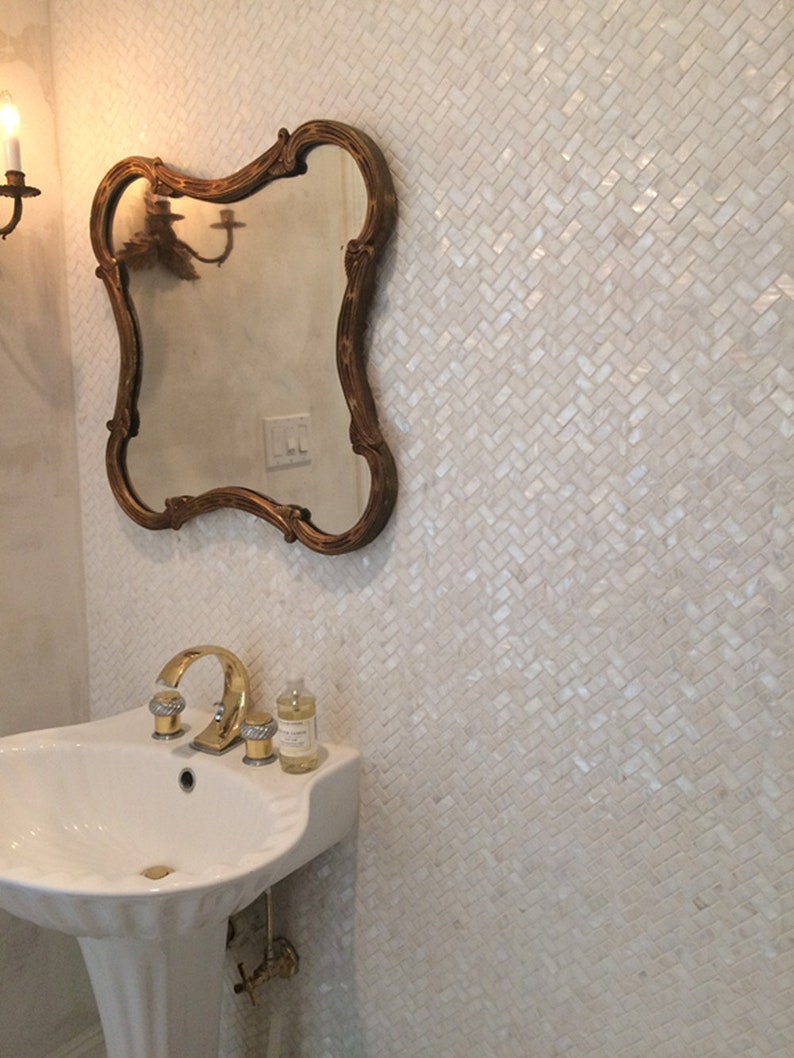 Handmade White Mother of Pearl Herringbone Mosaic Tile For Bathroom Kitchen Spa Wall Shower Backsplash Tile zdjęcie 8