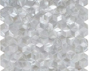 Genuine White Rhombus Mother of Pearl Tile | Groutless Shell Mosaic for Kitchen Backsplash & Shower | 4"x4" Sample Available