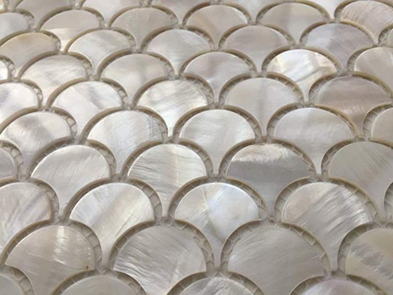 Handmade White Fish Scale Mother of Pearl Mosaic Tile For Bathroom Kitchen Wall Shower Spa Backsplash Tile image 2