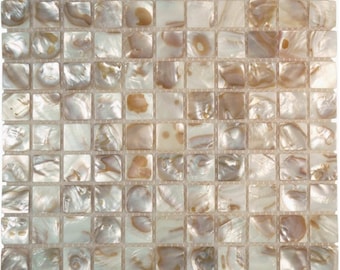 1x1 Iridescent Mother of Pearl Square Tile | Handmade White Shell Mosaic for Kitchen Backsplash & Shower | 4"x4" Sample Available
