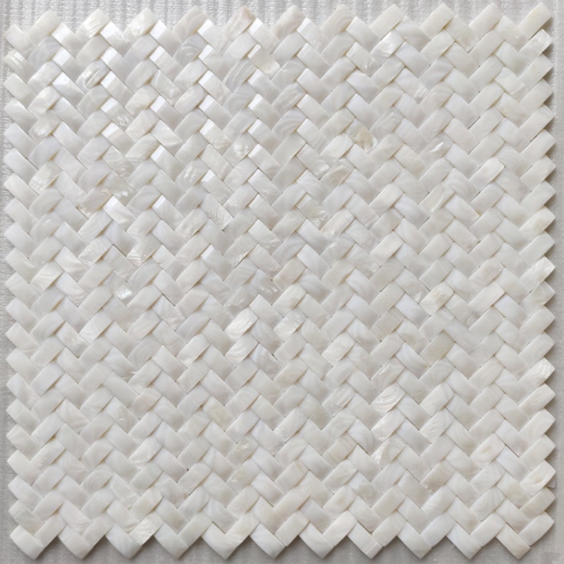 Handmade White Groutless Arch Herringbone Mother of Pearl Tile Etsy