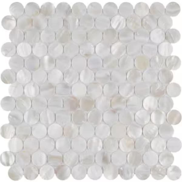White Penny Mother of Pearl Mosaic Tile - Natural Shell Backsplash for Kitchen & Bathroom Shower Wall - Iridescent Round Shell Tile Decor