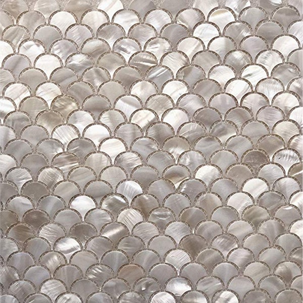 Handmade White Mother of Pearl Mosaic Tile | Fish Scale Scallop Shell Backsplash | Kitchen, Bathroom & Spa Shower Wall Decor