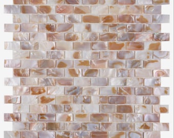 Mother of Pearl Brick Tile - Handmade Iridescent Shell Tile for Kitchen Backsplash, Bathroom Shower Wall, Modern Organic, Quiet Luxury Decor