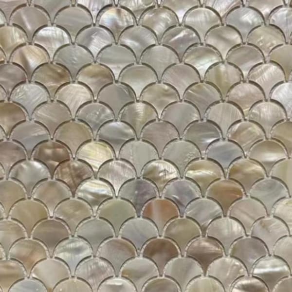 Handmade Serene Fish Scale Mother of Pearl Tile | Scallop Shell Mosaic Backsplash | Kitchen & Bathroom Shower Wall