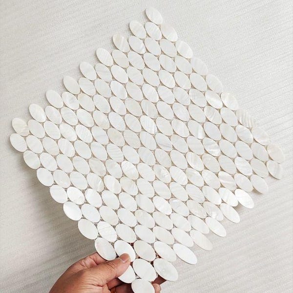 White Oval Mother of Pearl Mosaic Tile | Handmade Natural Shell Mosaic for Kitchen Backsplash & Bathroom Wall