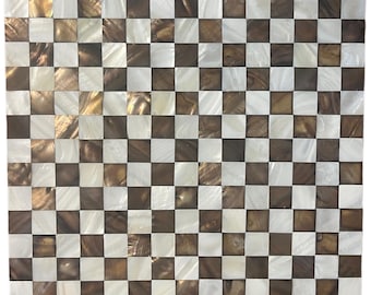 Azulejo de madrepérola branco e café