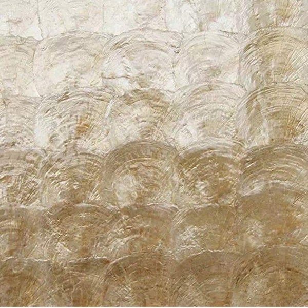 Premium Golden Capiz Shell Tile, Luxury Epoxy Mother of Pearl Mosaic, Spa Shower Wall Cladding, Coastal Bathroom Backsplash