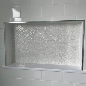 Handmade White Fish Scale Mother of Pearl Mosaic Tile For Bathroom Kitchen Wall Shower Spa Backsplash Tile image 10