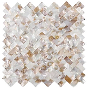 Handmade Iridescent Groutless Herringbone Mother of Pearl Mosaic Tile for Bathroom Kitchen Shower Backsplash Tile