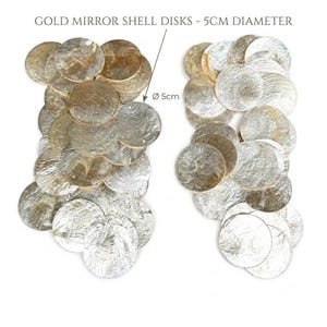 Disco in madreperla dorata a specchio di 5 cm di diametro – Grande moneta rotonda a forma di conchiglia per la creazione di gioielli fai da te, campanelli a vento, perline e materiali artigianali.