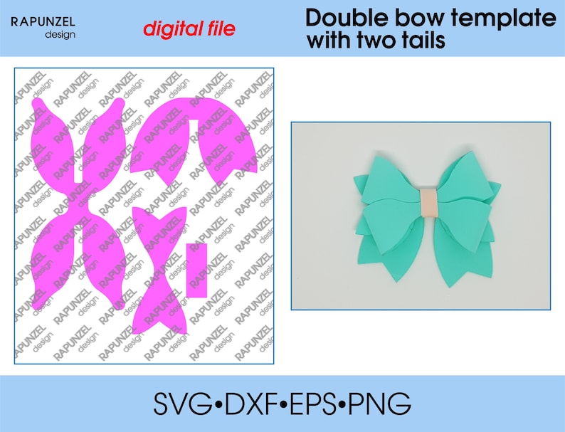 double bow with two tails template svg cut file hair bow