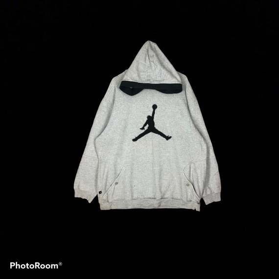 RARE Air Jordan Big logo Embroidery Hoodie Ash gre
