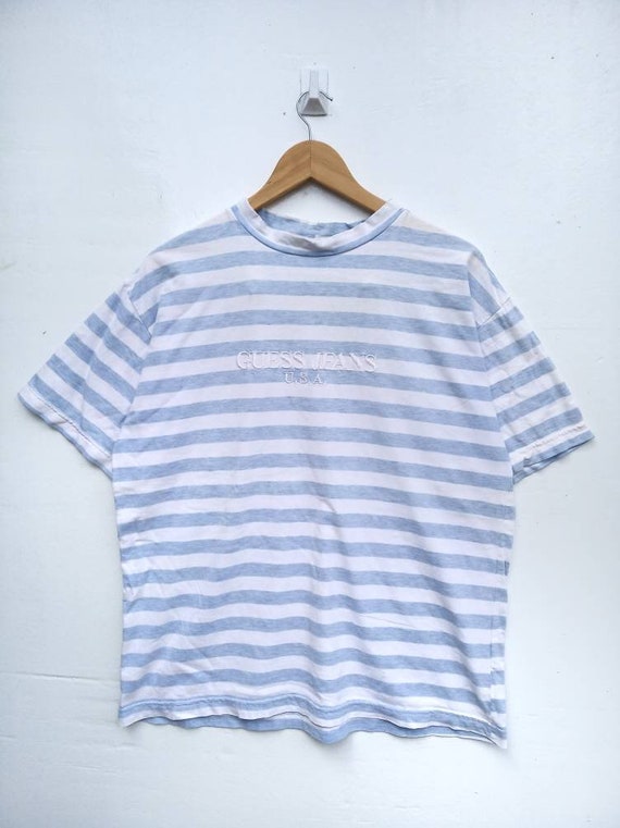 blue striped guess shirt