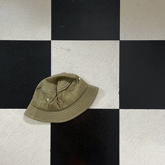 Minimal Vintage Lightweight Olive Green Bucket Hat With White Etsy