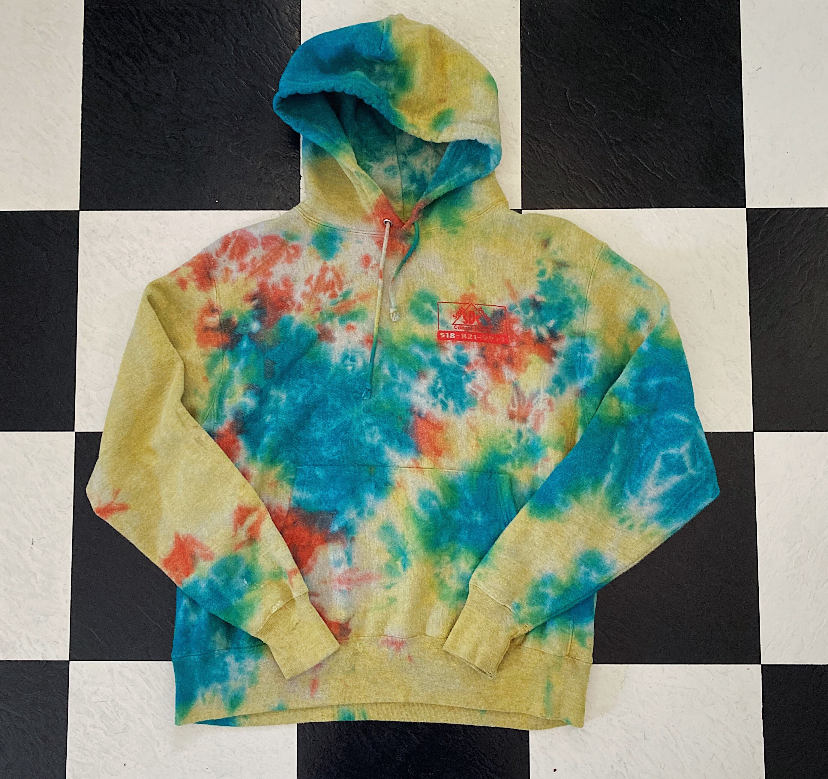 Yellow Blue and Red Classic Tie Dye Hoodie With Construction - Etsy