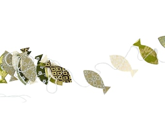 Lokta paper garland FISH Lokta paper fish ~120 cm chocolate brown-green tones