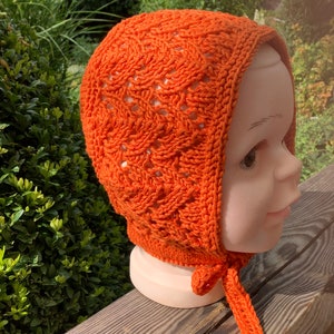 gestrickte Babymütze BONNET Babyhaube kürbisorange ca 12Monate öko tex Bild 2