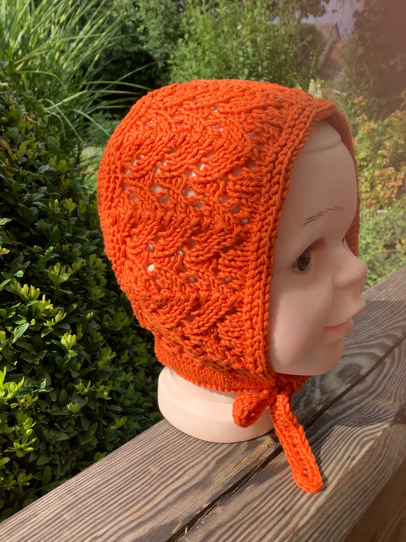 gestrickte Babymütze BONNET Babyhaube kürbisorange ca 12Monate öko tex Bild 2