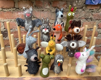 Filz Fingerpuppe Igel FUCHS Dachs HIRSCH Reh ESEL Hase Braunbär Frosch Kasperletheater gefilzt Handpuppe