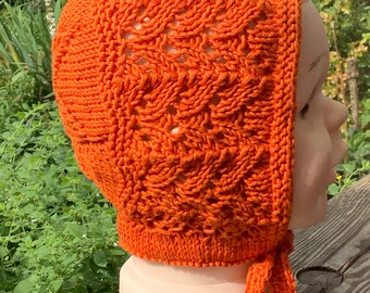 knitted baby hat BONNET baby hood pumpkin orange approx. 12 months eco tex