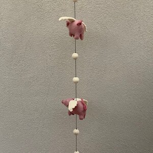 1 felt WIND CHIME "flying pigs" angel pig mobile garland felt balls & bells winged pigs ~135 cm