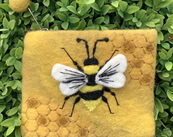 1 FELT BAG purse HONEY BEE so cute felt case ~14.5 x 12 cm