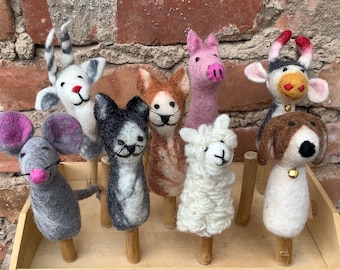 Filz Fingerpuppe Schaf KATZE Hund ZIEGE Maus KUH Schwein gefilzt Handpuppe