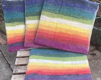 1 cojín de fieltro para asiento, cojín para silla, redondo, aprox. 34 x 34 cm, con rayas arcoíris