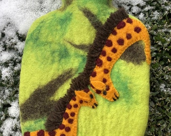 Wonderful felt hot water bottle GIRAFFE complete with 0.6l quality hot water bottle children's hot water bottle