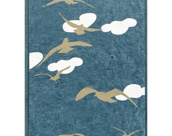 1 greeting card SEAGULL Folding card Seagull handmade Lokta paper hand-printed + C6 envelope
