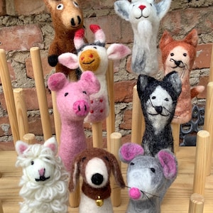 Marionetas de dedo de fieltro: oveja, gato, perro, cabra, ratón, vaca, cerdo, marionetas de mano de fieltro
