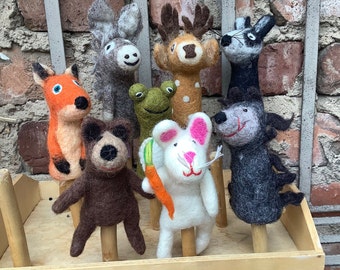 Felt finger puppet hedgehog FOX badger DEER deer DONKEY rabbit brown bear frog Punch and Judy felt hand puppet