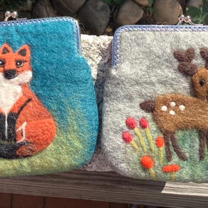 1 Filz Geldbörse Geldbeutel CLIPBÖRSE Filzetui Bügelverschluß FUCHS od HIRSCH ~16x14cm