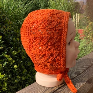 gestrickte Babymütze BONNET Babyhaube kürbisorange ca 12Monate öko tex Bild 3