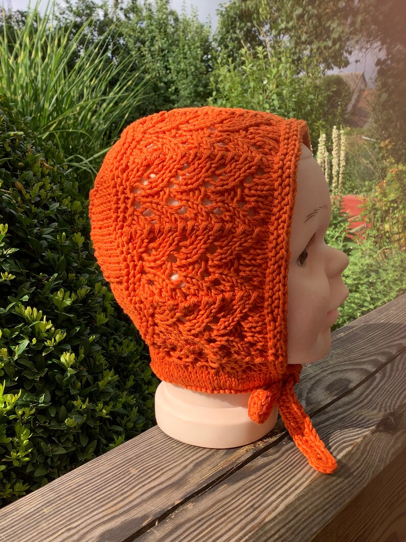 gestrickte Babymütze BONNET Babyhaube kürbisorange ca 12Monate öko tex Bild 3