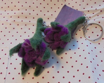 1 keychain purple ROSE felt rose