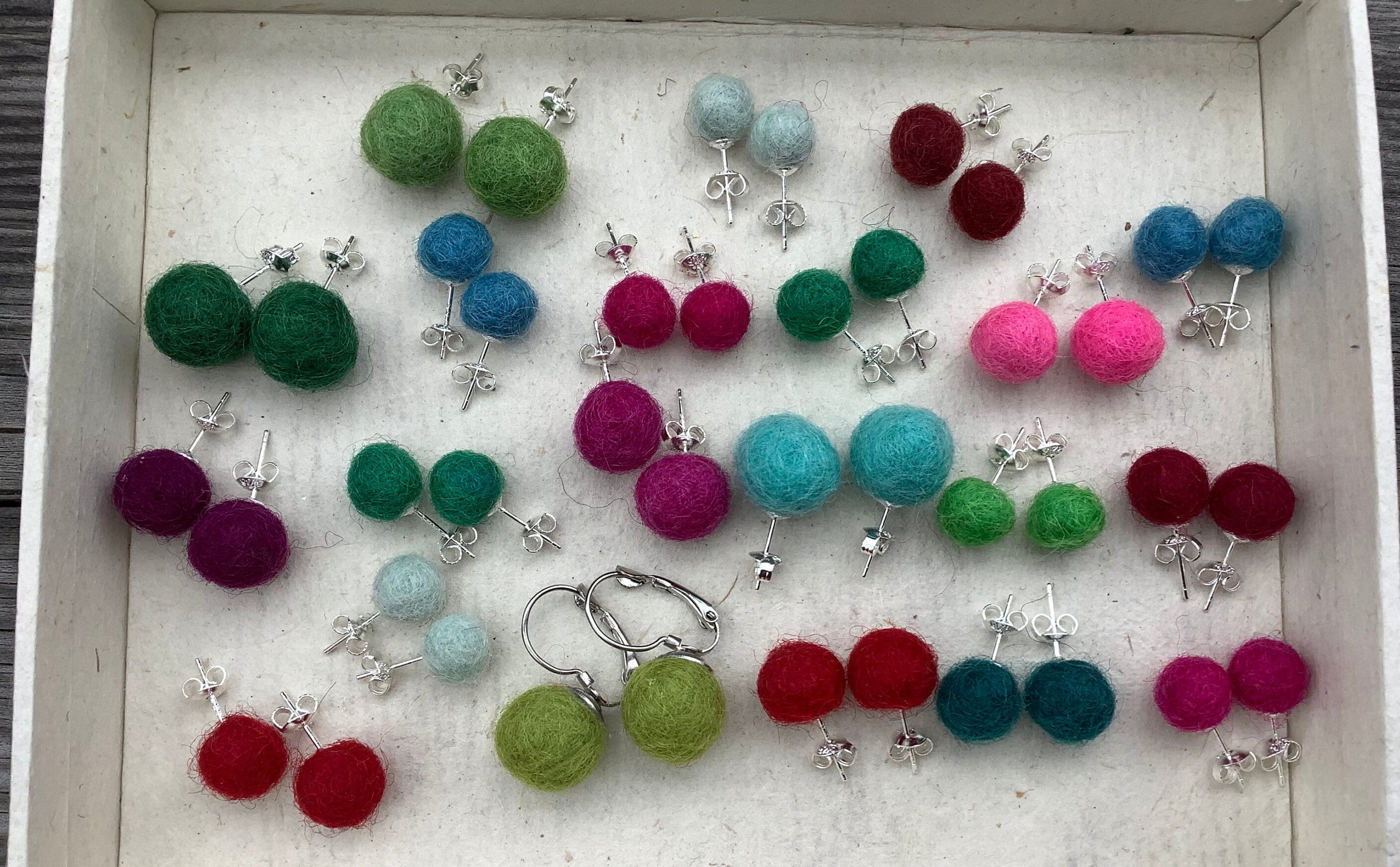 Pair of Felt Ball Cm) Ear Studs Felt Earrings 925 Silver