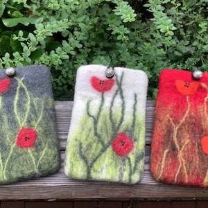 1 custodia in feltro per cellulare SMARTPHONE papaveri PAPAVERO ~16,5 x 9,5 cm rosso, nero o bianco