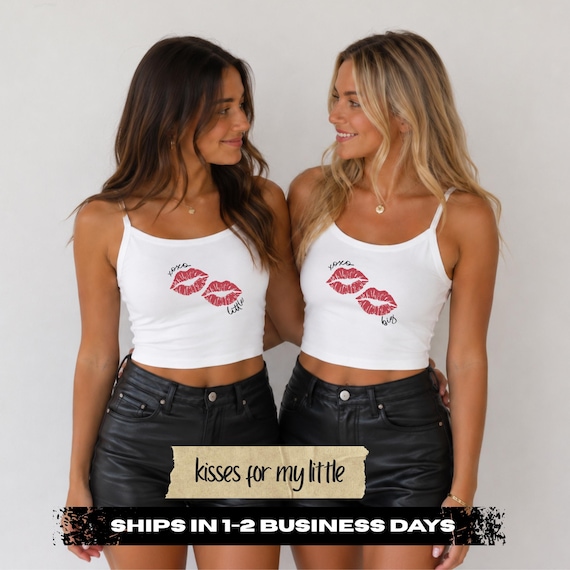 XOXO Kiss Sorority Big Little Reveal Shirts | Lipstick Big & Little Family Reveal Matching Crop Tanks, Baby Tees, T-Shirts