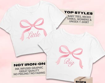 El mejor regalo: Camisetas Big Little // Tema de revelación de lazo rosa coqueto // Camisetas, camisetas sin mangas y camisetas para bebés Big Little de hermandad