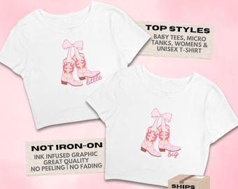 Pink Bow Cowgirl Big Little Shirts // Western Country Cowboy Boots Reveal // Sorority Big Little Baby Tees, Tank Tops, T-Shirts
